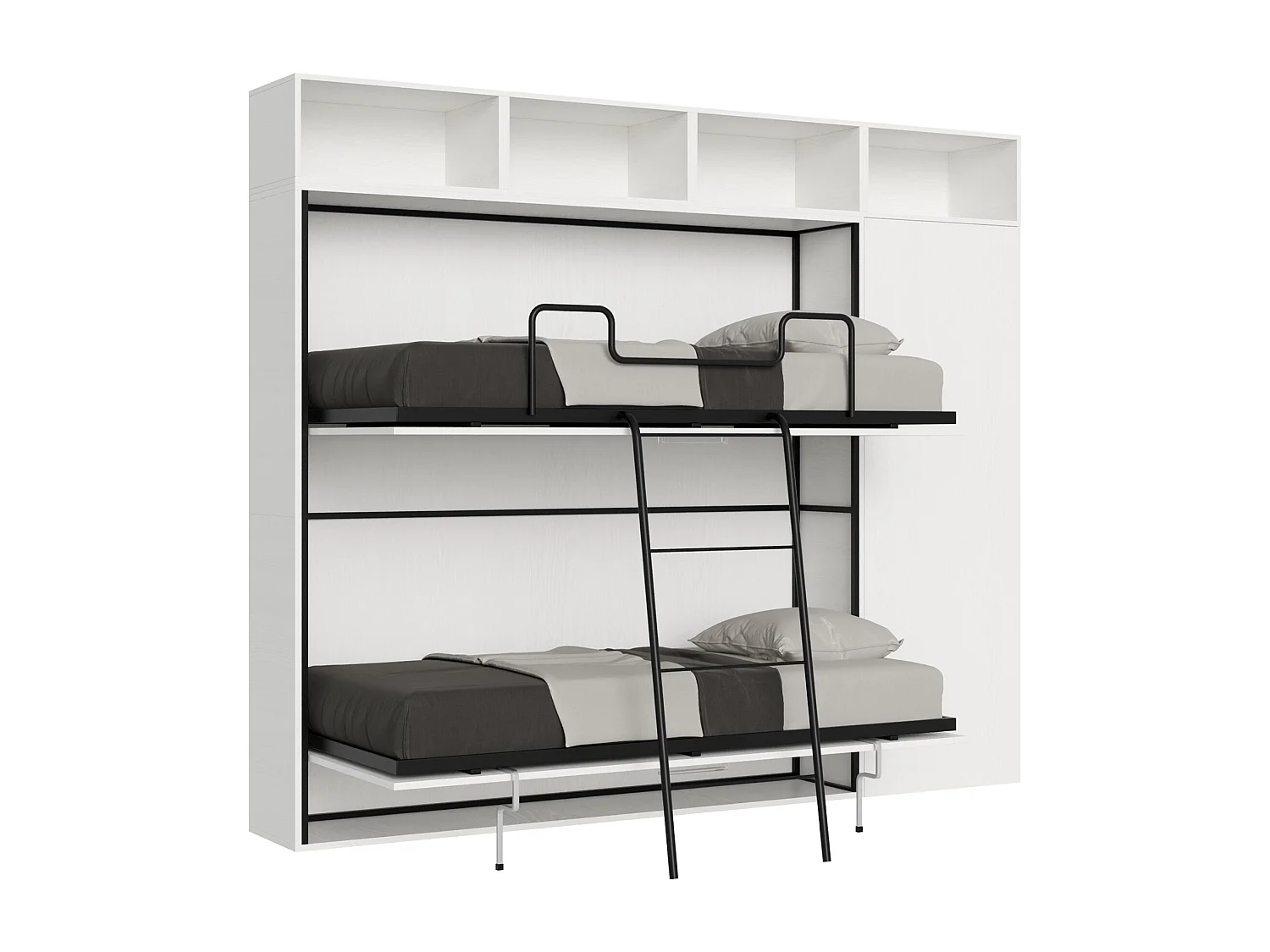 Armoire lit escamotable horizontal superposé 2 couchages 85 Kando composition I Frêne Blanc