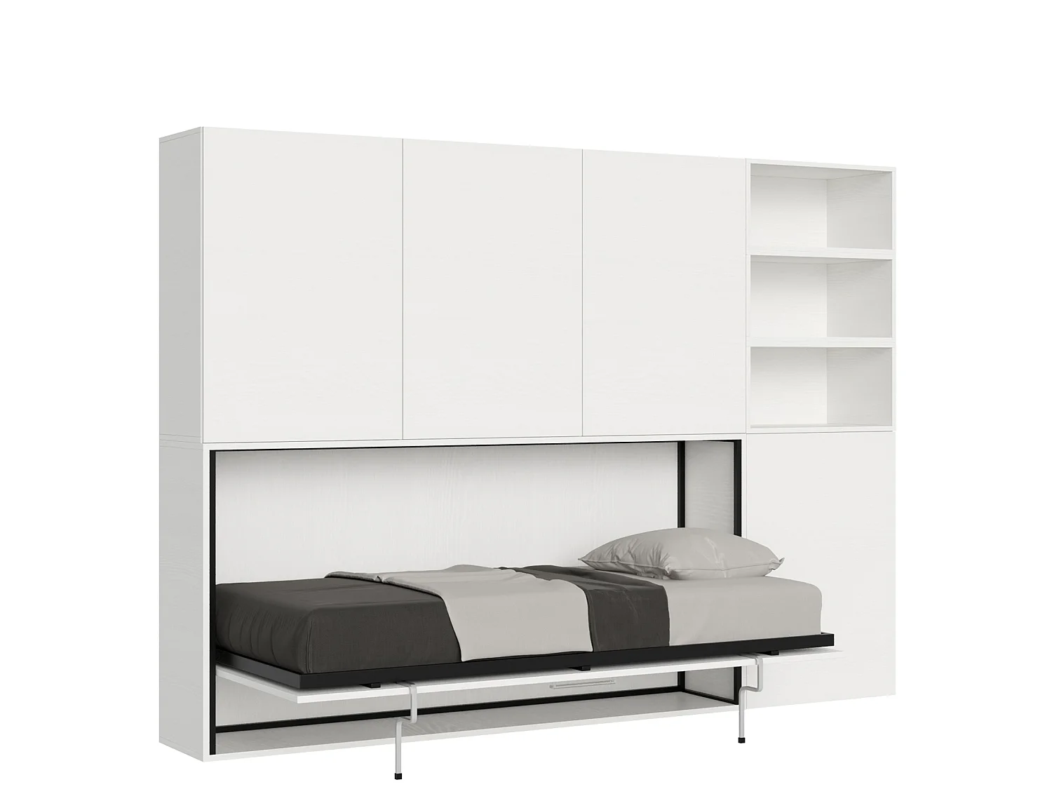 Horizontaal Kando eenpersoons opklapbed met matras samenstelling F eiken wit