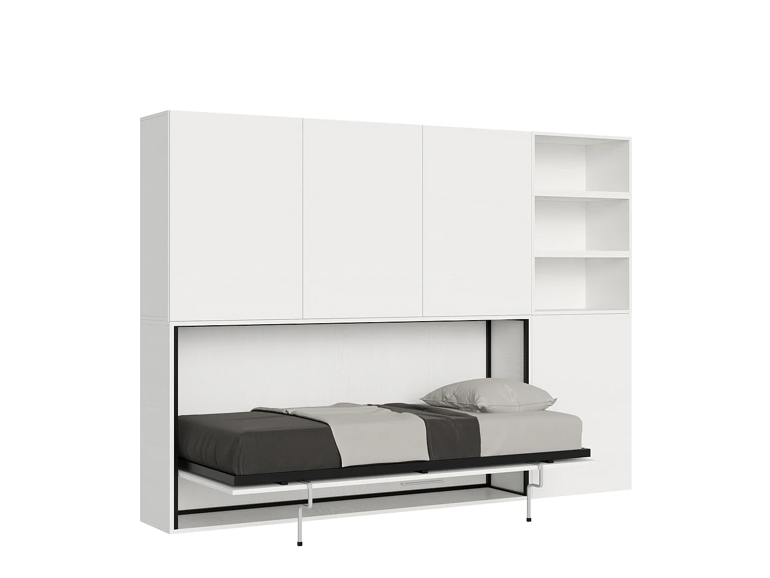 Armoire lit escamotable horizontal 1 couchage 85 Kando avec matelas composition F Frêne Blanc
