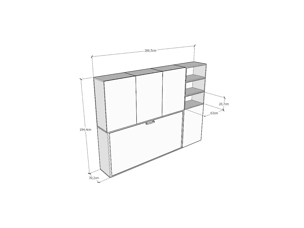Armoire lit escamotable horizontal 1 couchage 85 Kando avec matelas comp.F Frêne Blanc