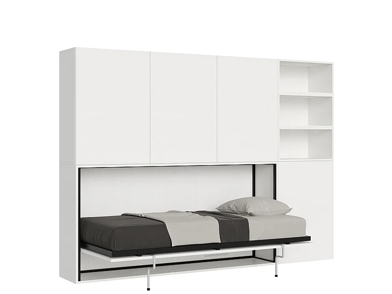 Schrankbett Kando Eizelbett horizontal mit Matratze Komp. F Esche weiß