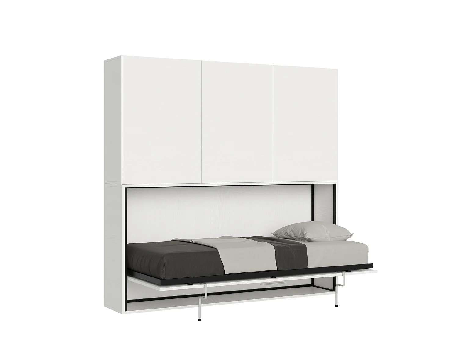 Armoire lit escamotable horizontal 1 couchage 85 Kando composition D Frêne Blanc