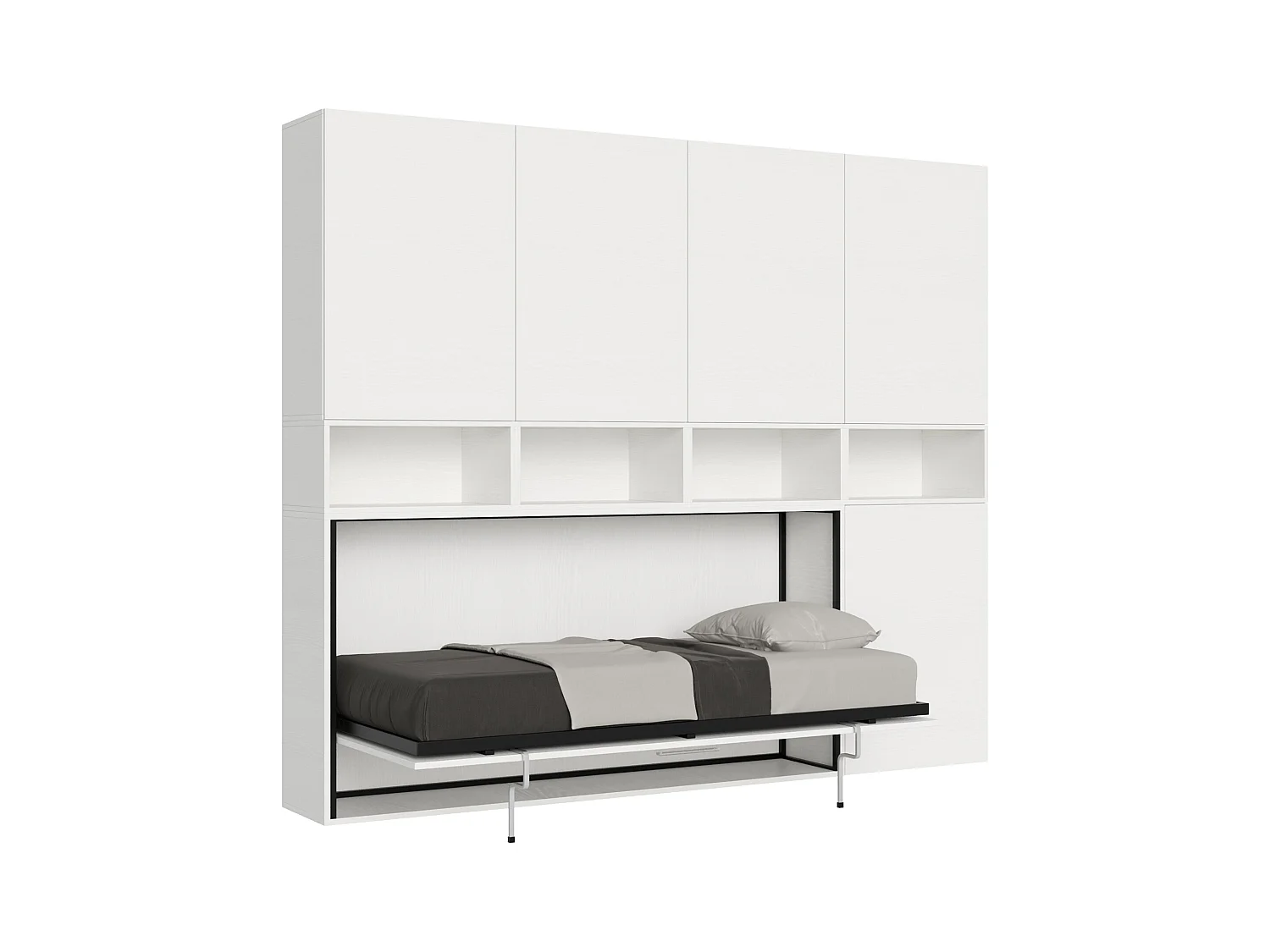 Armoire lit escamotable horizontal 1 couchage 85 Kando composition C Frêne Blanc