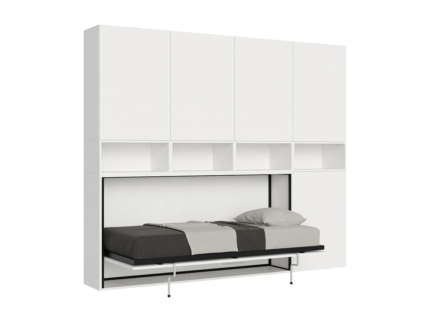 Armoire lit escamotable horizontal 1 couchage 85 Kando comp.C Frêne Blanc