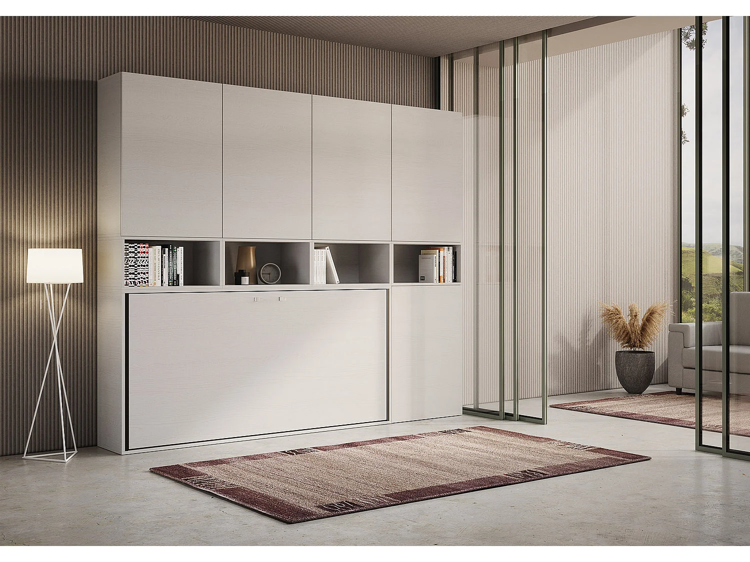 Armoire lit escamotable horizontal 1 couchage 85 Kando comp.C Frêne Blanc