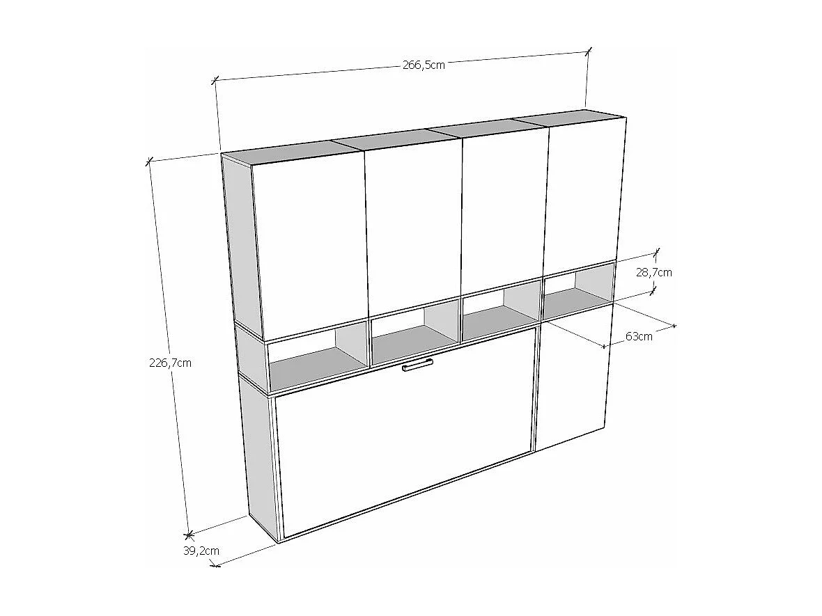 Armoire lit escamotable horizontal 1 couchage 85 Kando comp.C Frêne Blanc