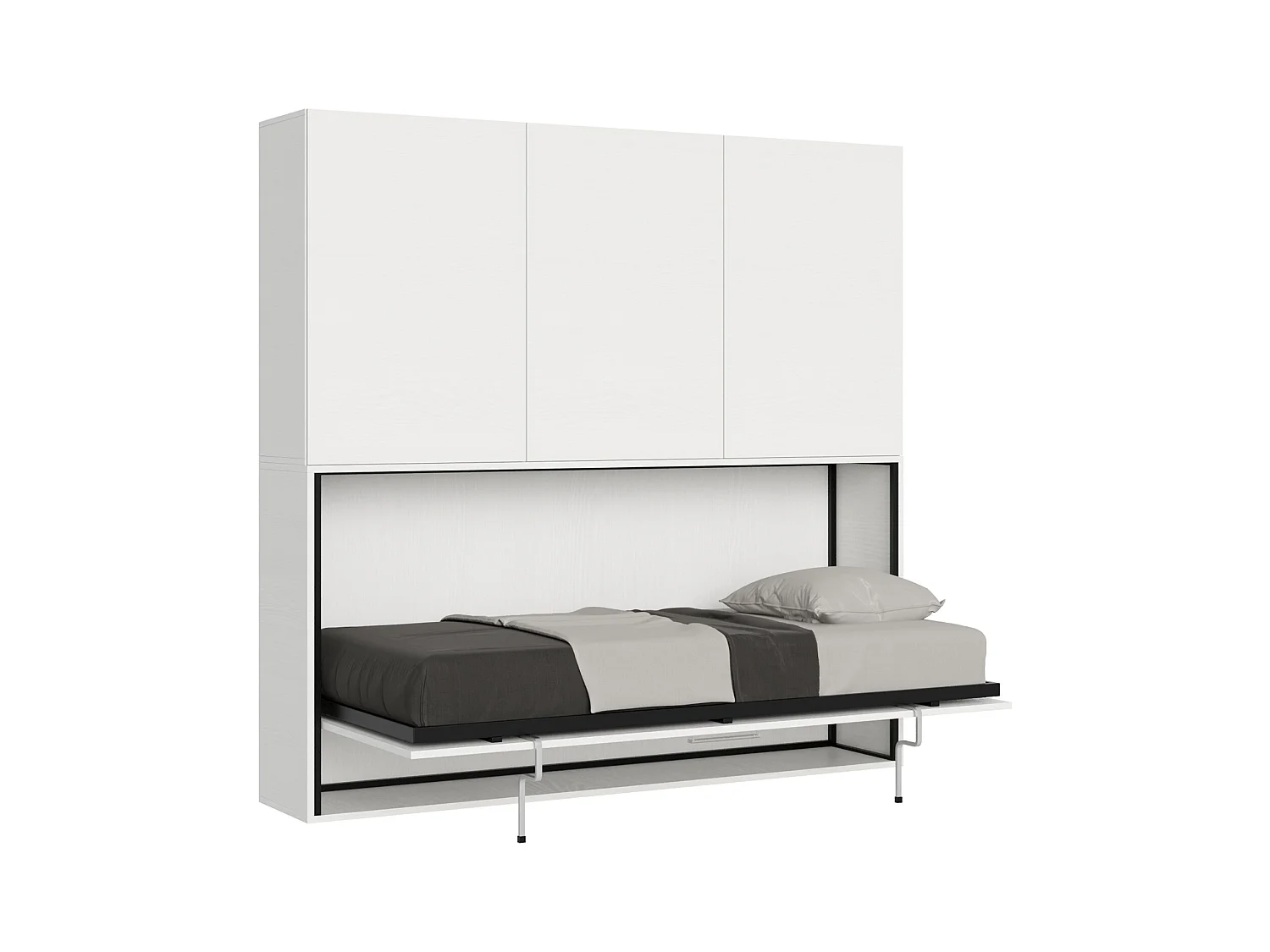 Horizontaal Kando eenpersoons opklapbed met matras samenstelling D eiken wit