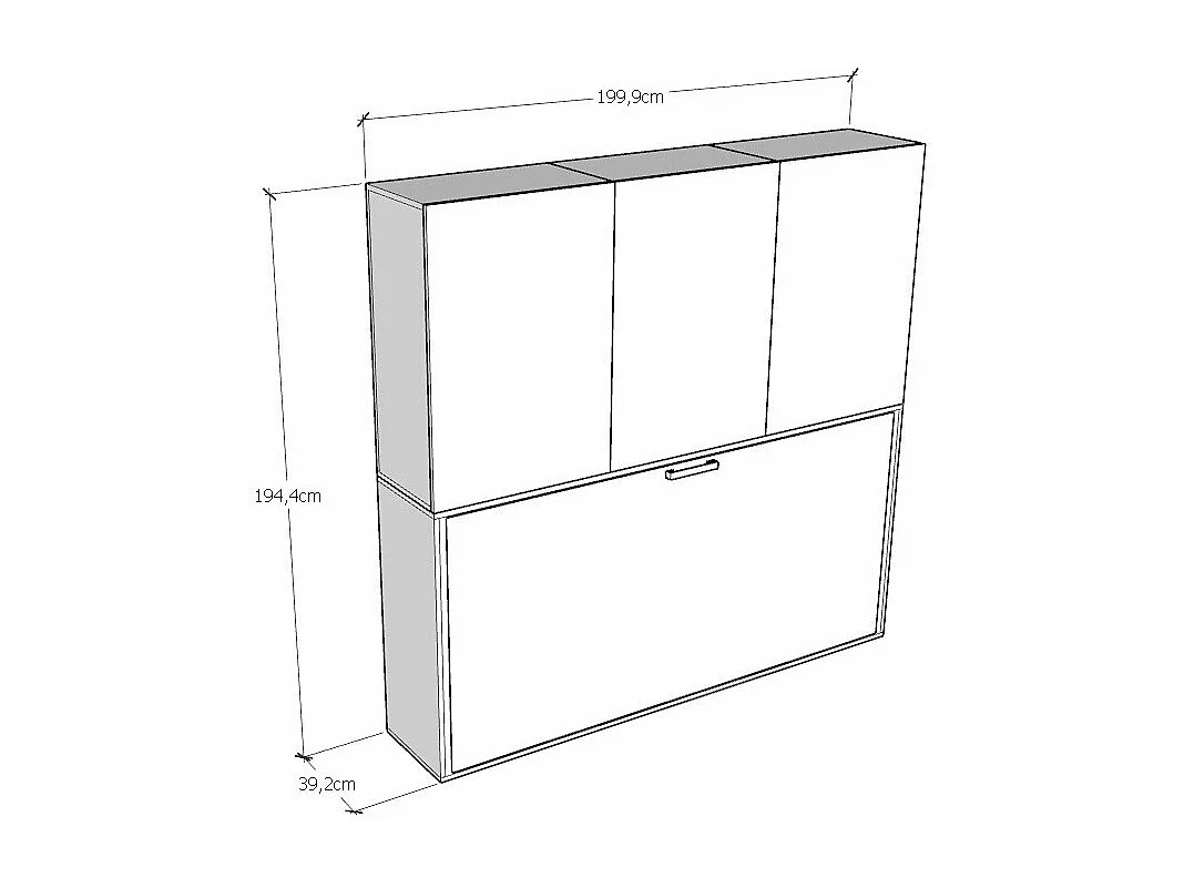 Armoire lit escamotable horizontal 1 couchage 85 Kando avec matelas comp.D Frêne Blanc