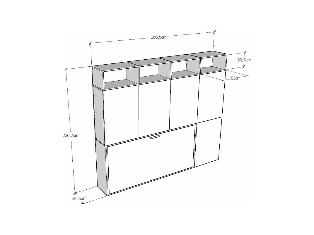 Armoire lit escamotable horizontal 1 couchage 85 Kando avec matelas composition B Frêne Blanc