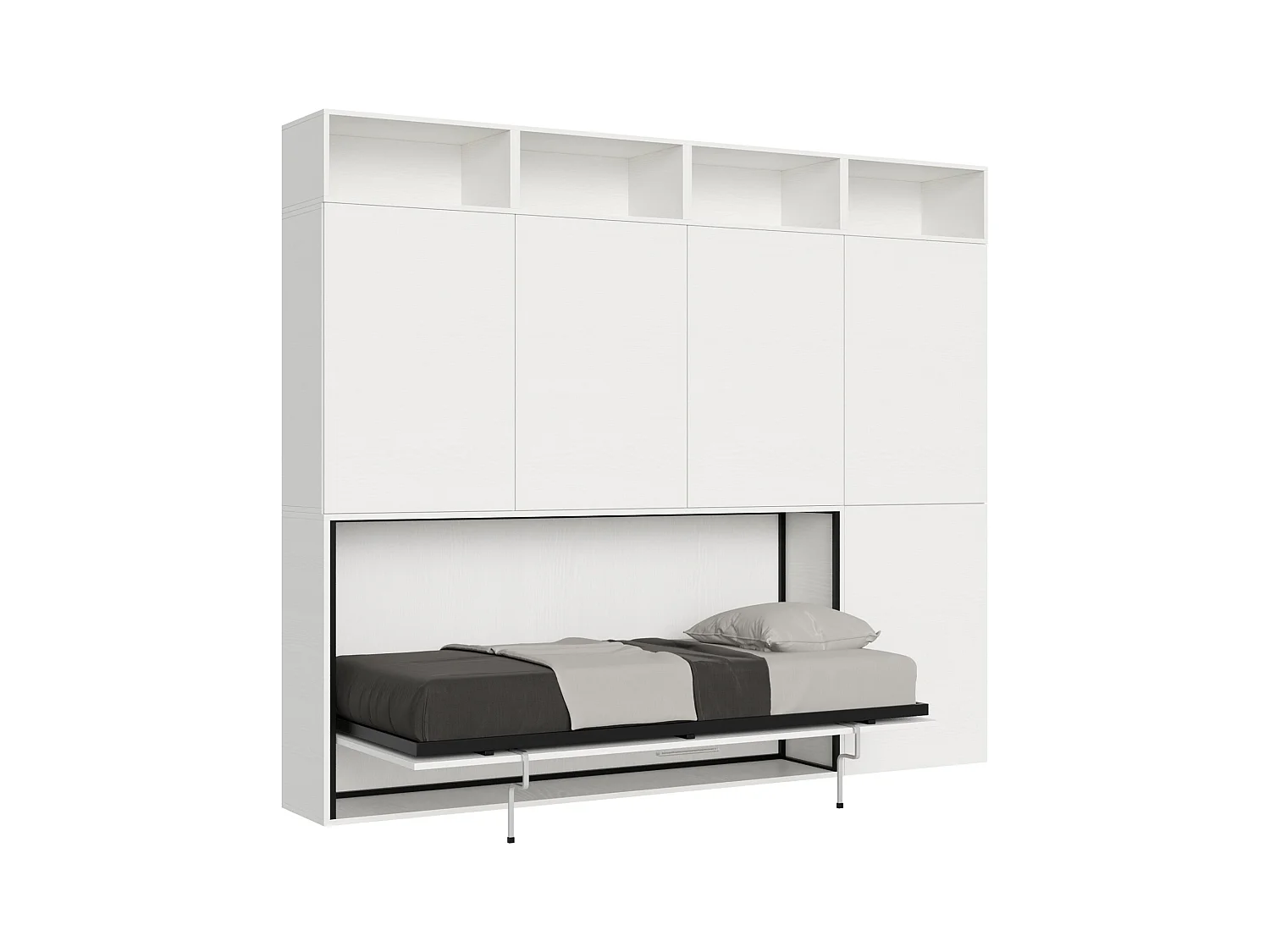 Horizontaal Kando eenpersoons opklapbed met matras samenstelling B eiken wit