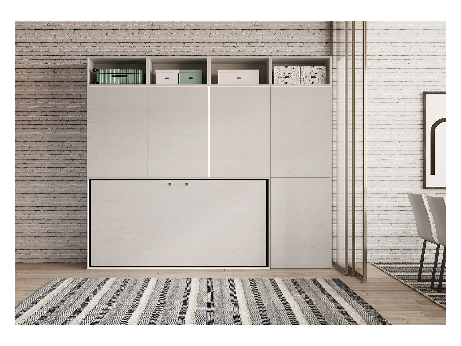 Schrankbett Kando Eizelbett horizontal mit Matratze Komp. B Esche weiß