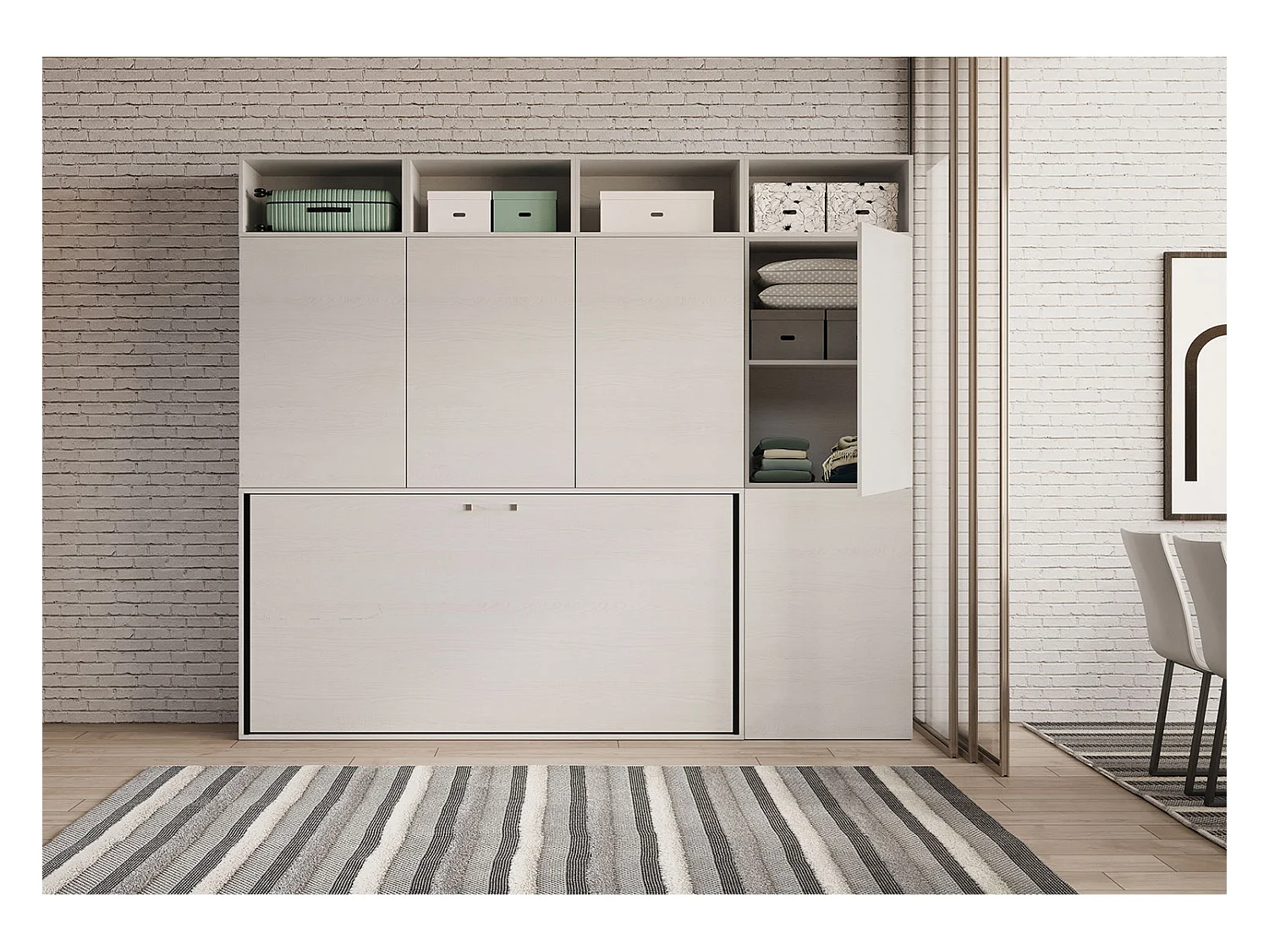 Schrankbett Kando Eizelbett horizontal mit Matratze Komp. B Esche weiß