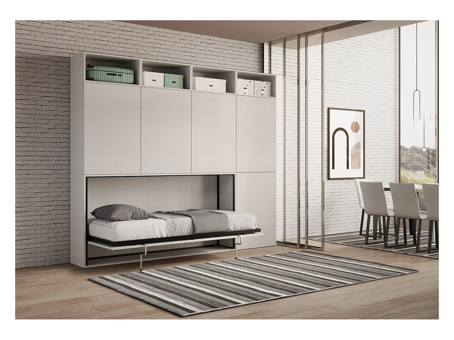 Schrankbett Kando Eizelbett horizontal mit Matratze Komp. B Esche weiß