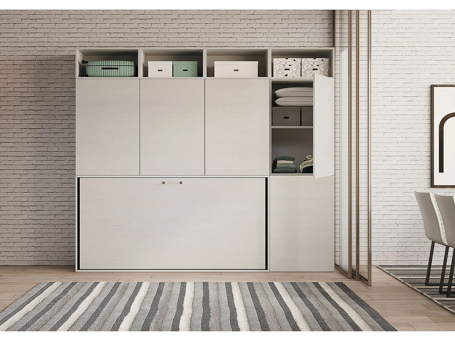 Cama rebatível individual horizontal Kando com colchão composição B Cinza Branca