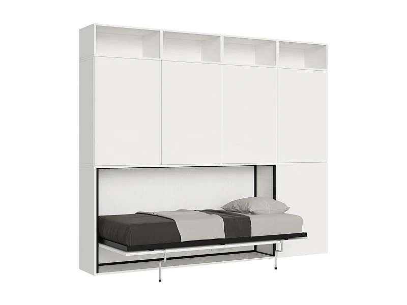 Cama rebatível individual horizontal Kando com colchão composição B Cinza Branca