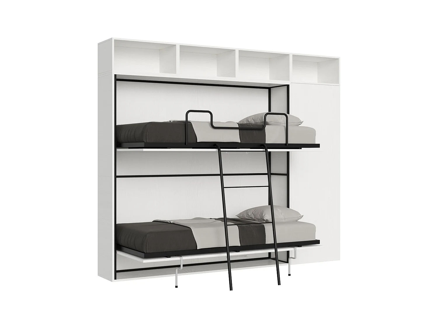 Armoire lit escamotable horizontal superposé 2 couchages 85 Kando avec matelas composition I Frêne Blanc
