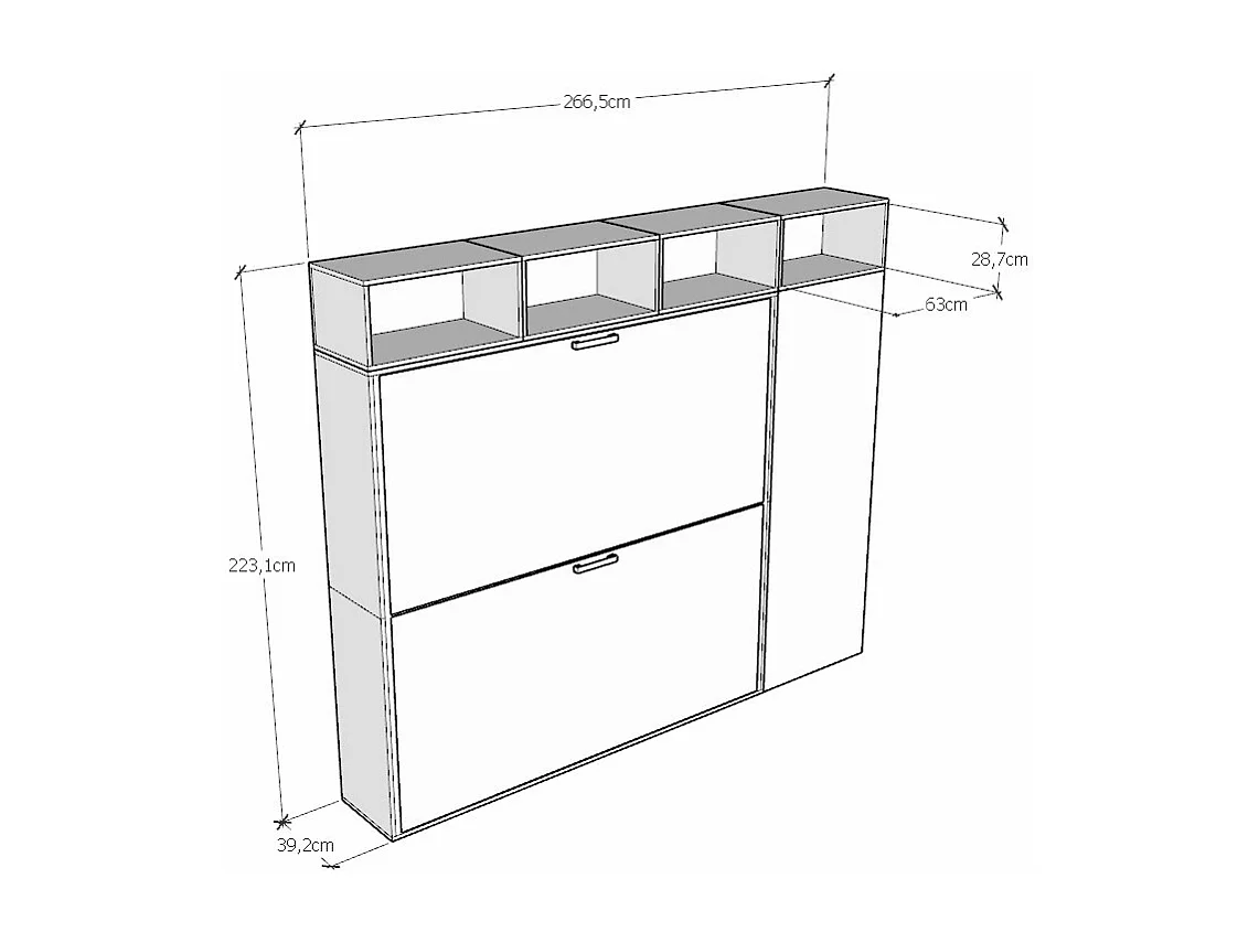 Armoire lit escamotable horizontal superposé 2 couchages 85 Kando avec matelas composition I Frêne Blanc