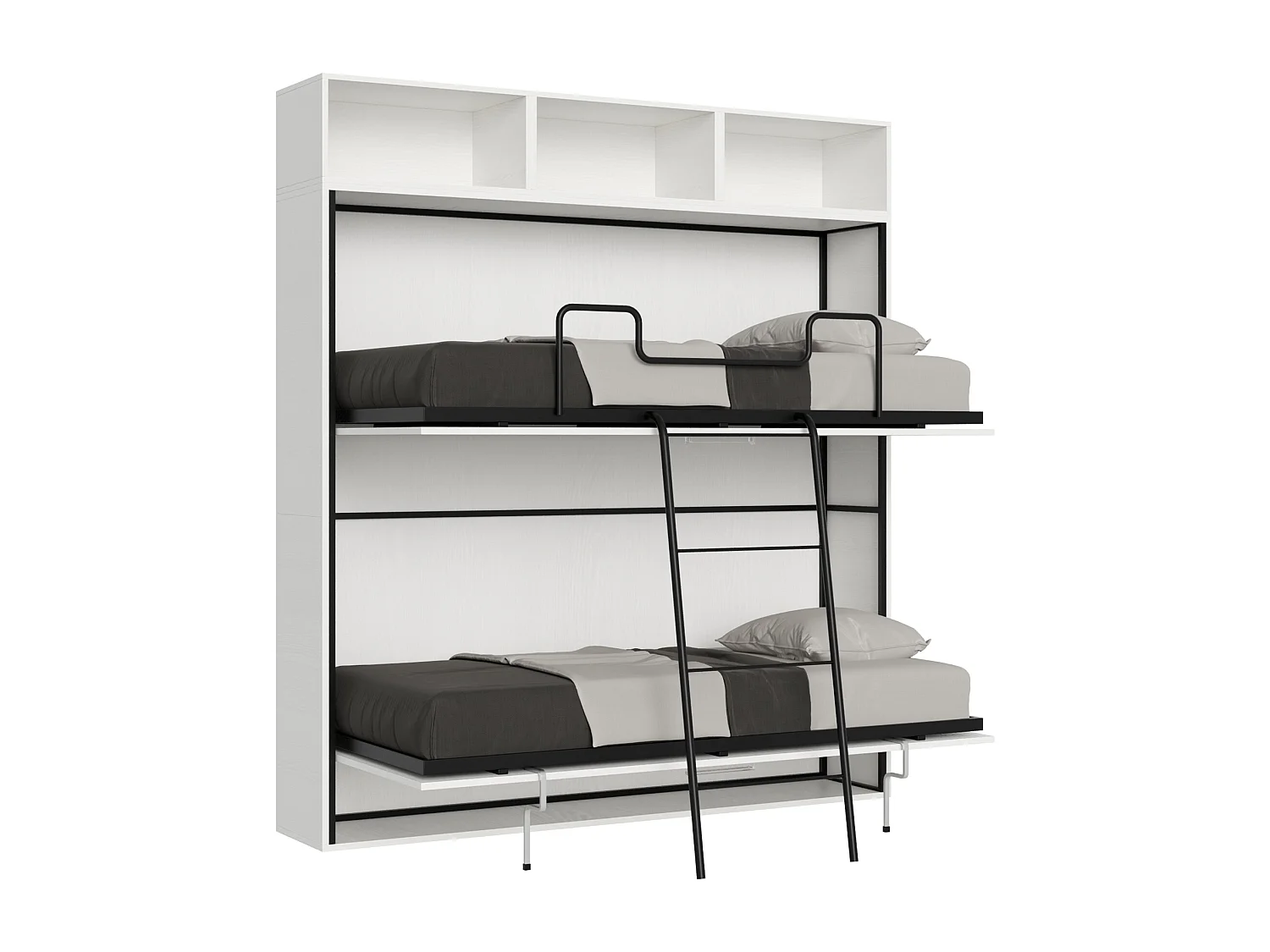 Armoire lit escamotable horizontal superposé 2 couchages 85 Kando composition L Frêne Blanc