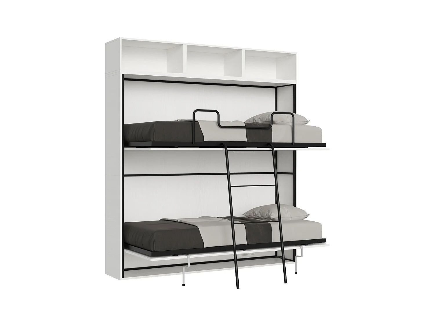 Armoire lit escamotable horizontal superposé 2 couchages 85 Kando composition L Frêne Blanc