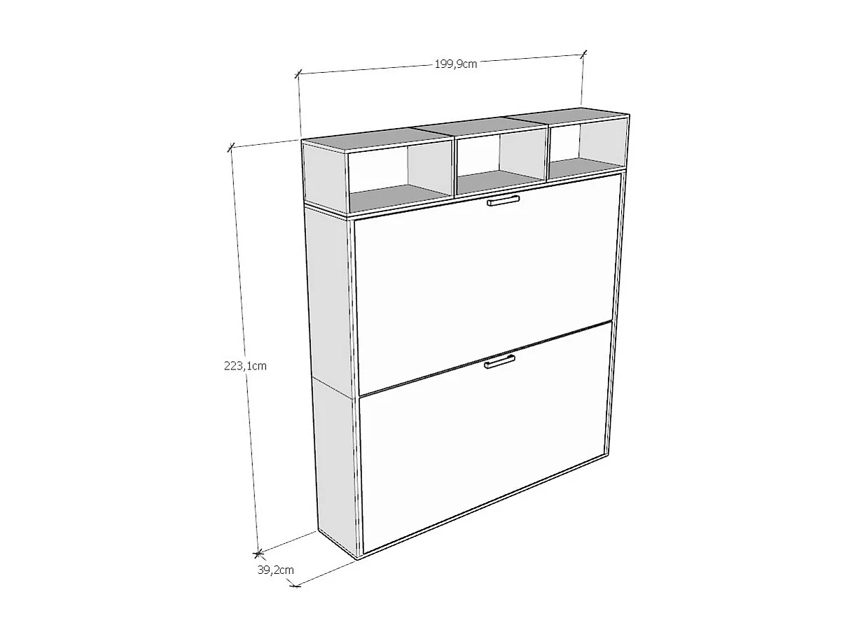Armoire lit escamotable horizontal superposé 2 couchages 85 Kando comp.L Frêne Blanc