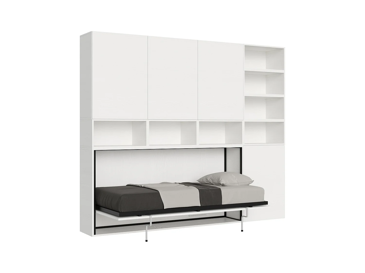 Armoire lit escamotable horizontal 1 couchage 85 Kando composition E Frêne Blanc
