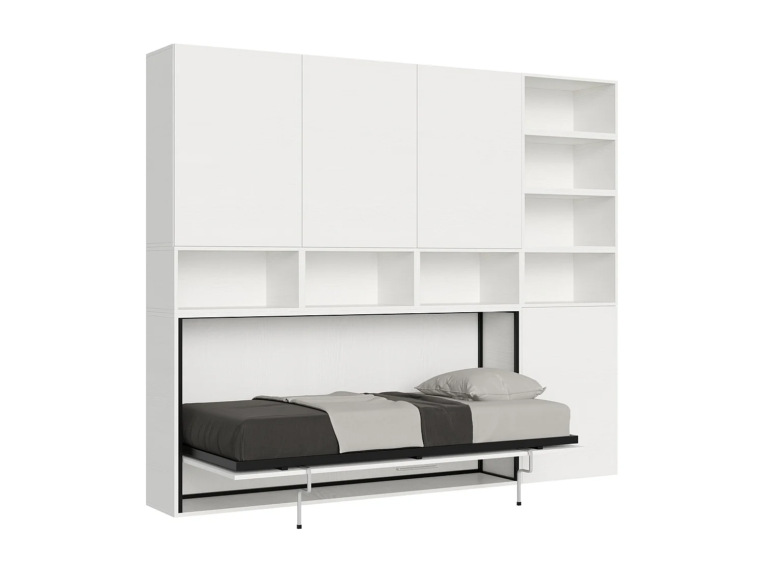 Cama rebatível individual horizontal Kando composição E Cinza Branca