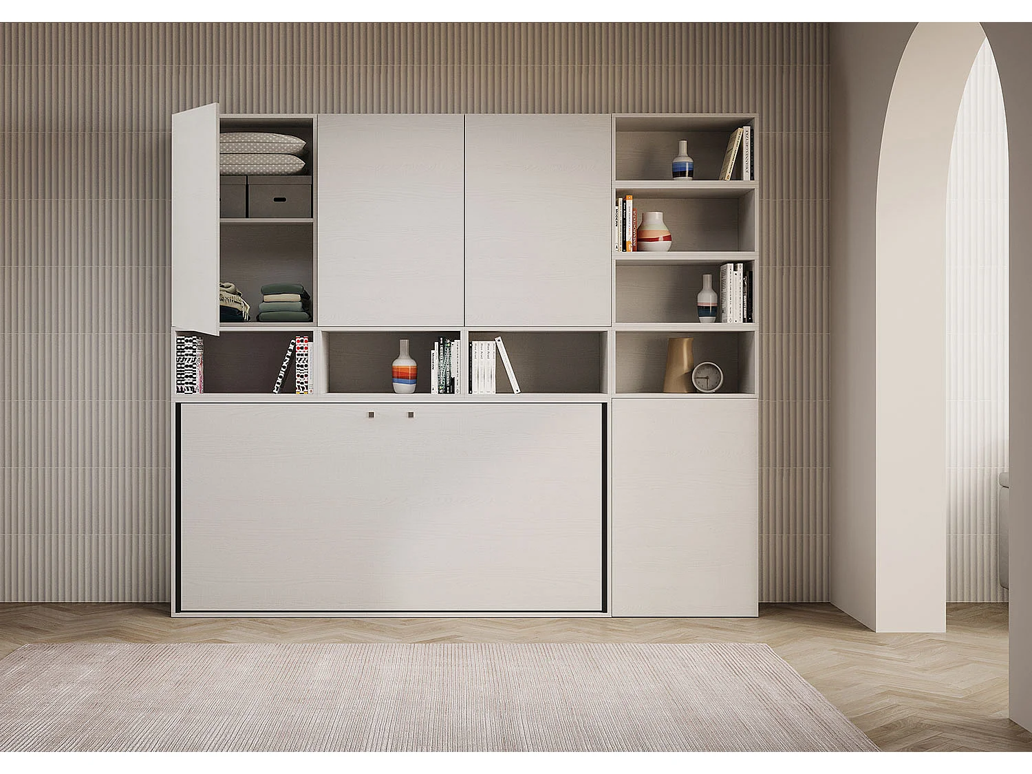 Cama rebatível individual horizontal Kando composição E Cinza Branca