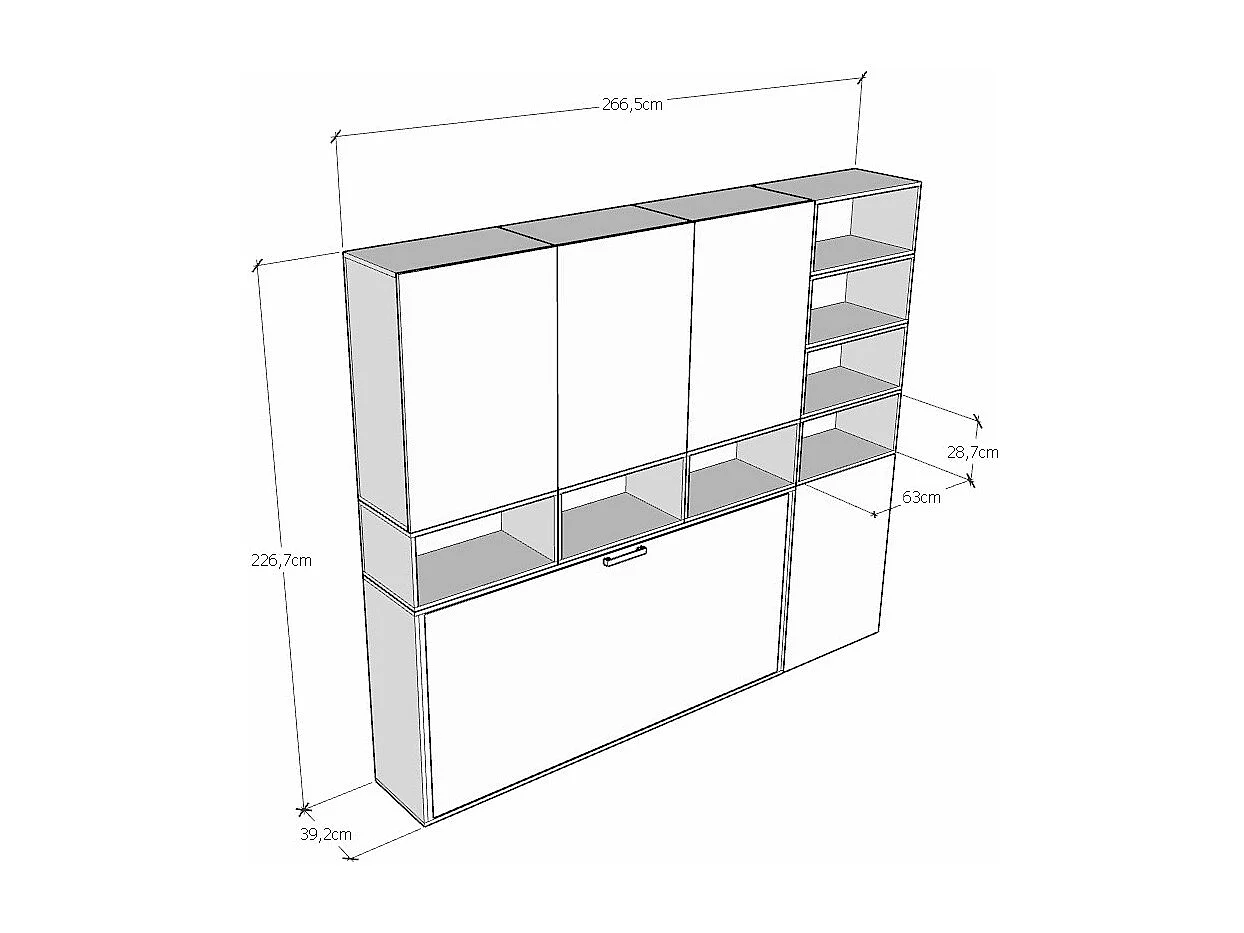 Cama rebatível individual horizontal Kando composição E Cinza Branca