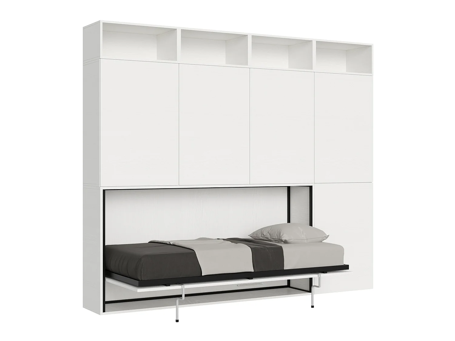 Armoire lit escamotable horizontal 1 couchage 85 Kando composition B Frêne Blanc