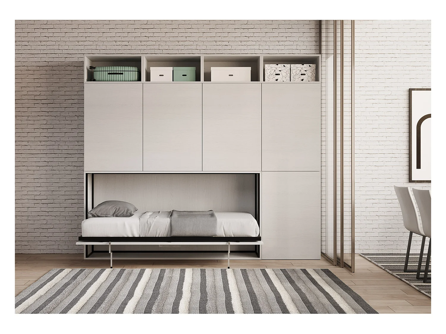 Cama retrátil solteiro horizontal Kando composição B Cinza Branca