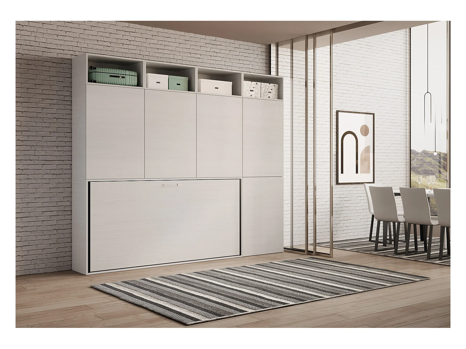 Cama retrátil solteiro horizontal Kando composição B Cinza Branca