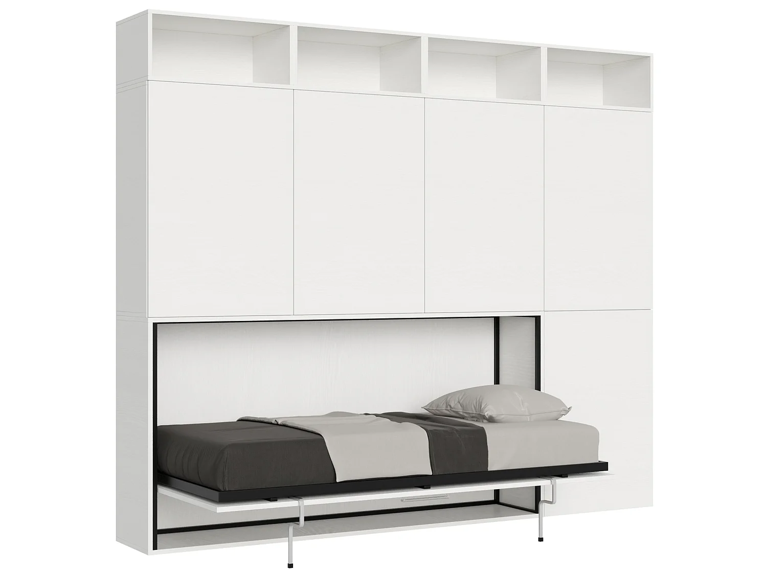Armoire lit escamotable horizontal 1 couchage 85 Kando comp.B Frêne Blanc