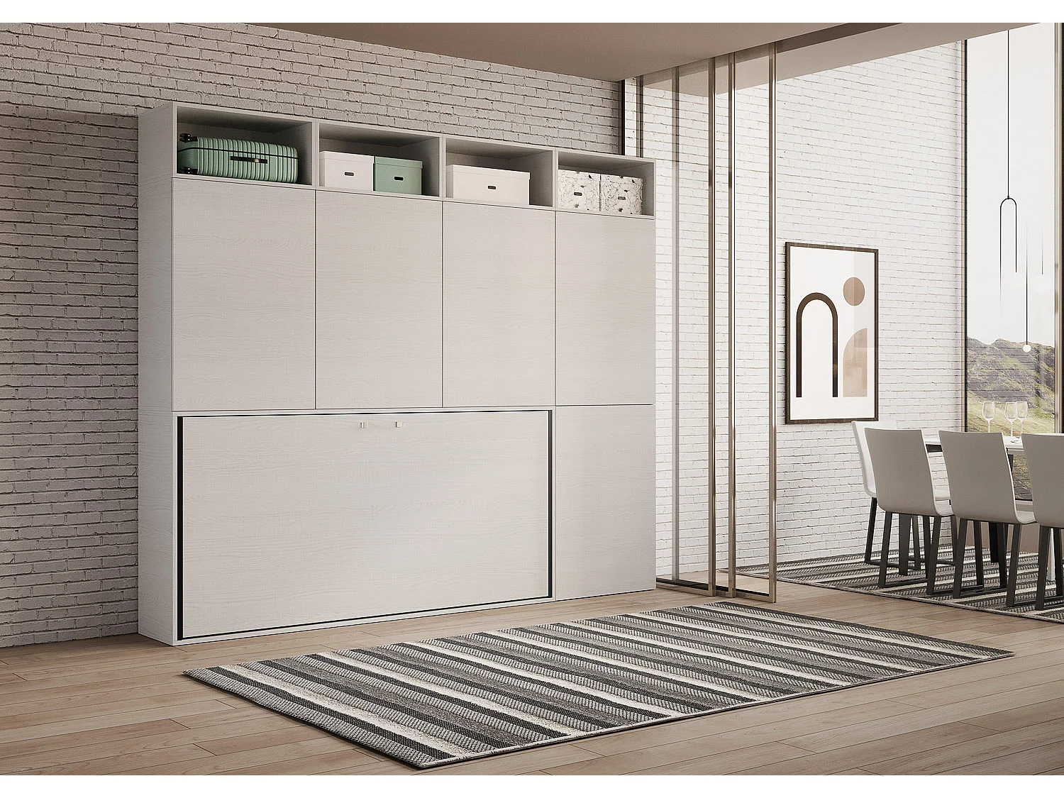 Armoire lit escamotable horizontal 1 couchage 85 Kando comp.B Frêne Blanc