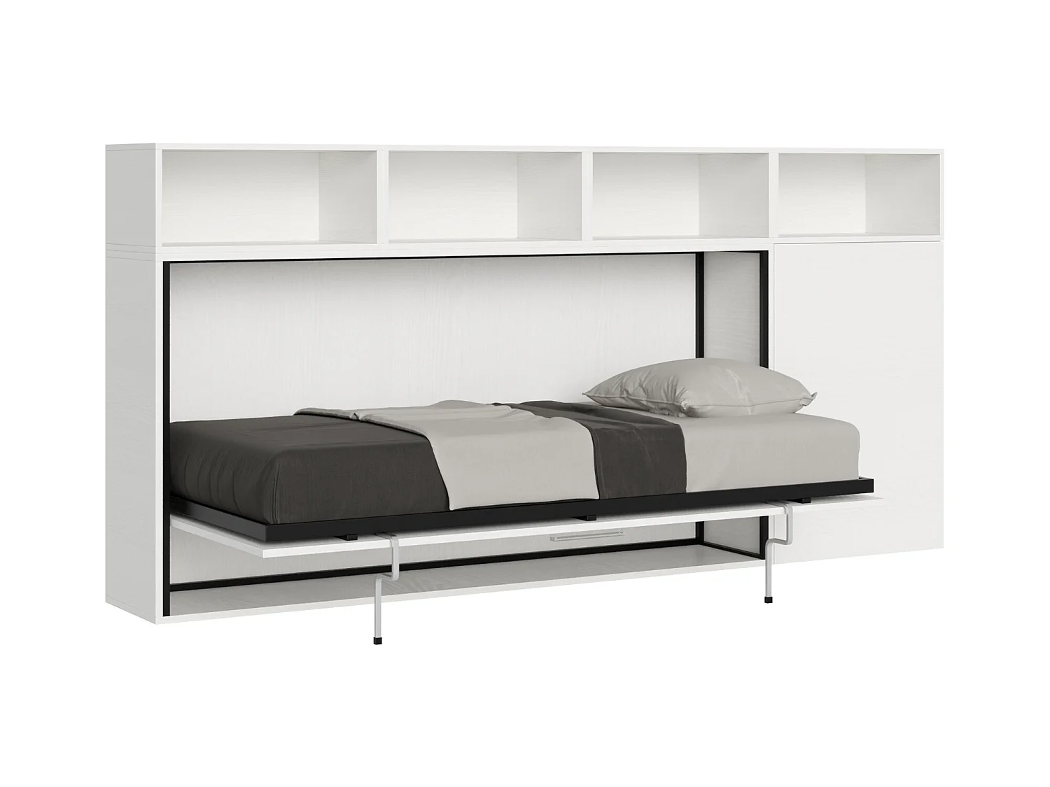 Armoire lit escamotable horizontal 1 couchage 85 Kando avec matelas composition A Frêne Blanc
