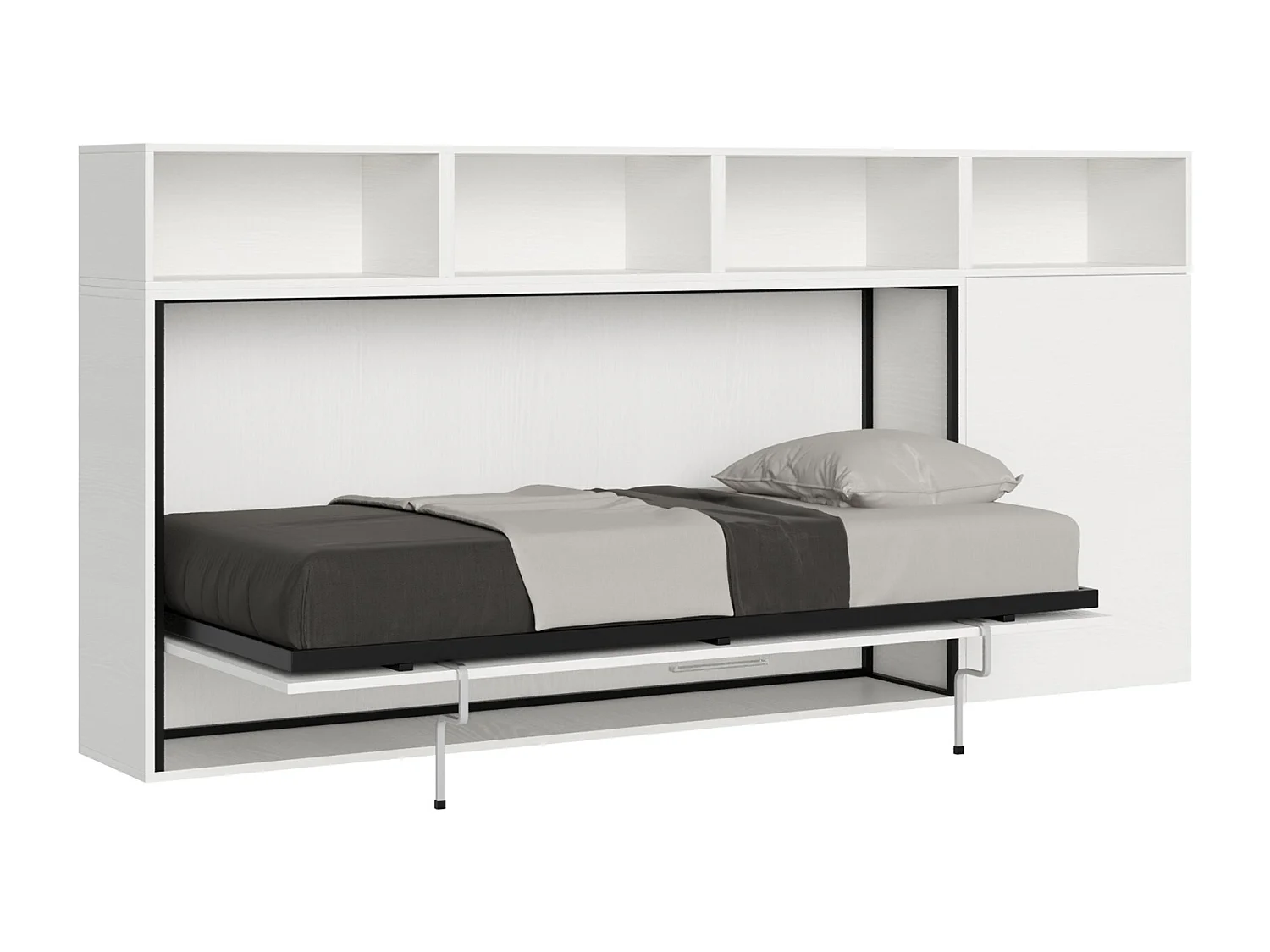Cama rebatível individual horizontal Kando com colchão composição A Cinza Branca