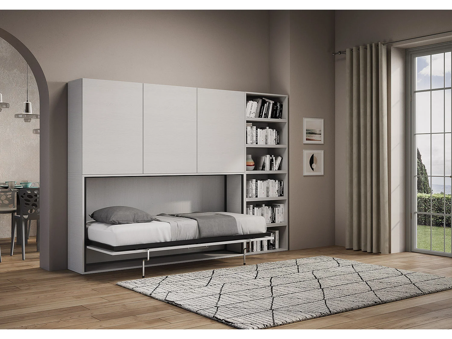 Schrankbett Kando Eizelbett horizontal mit Matratze Komp. G Esche weiß