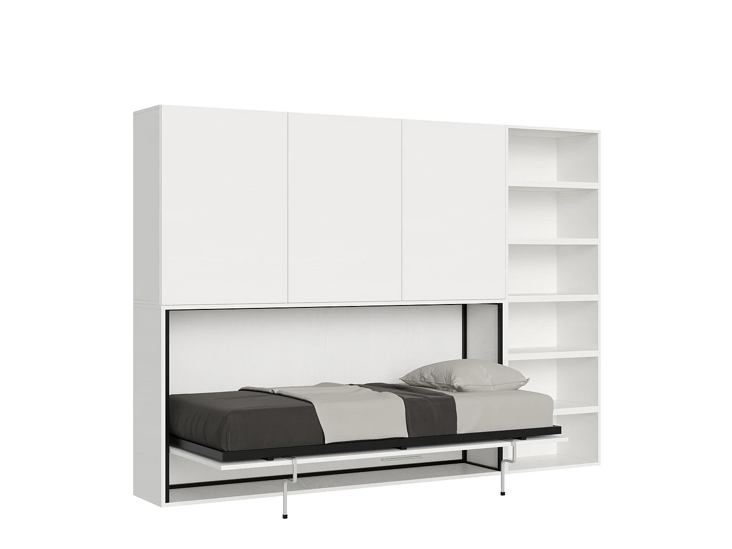 Armoire lit escamotable horizontal 1 couchage 85 Kando avec matelas composition G Frêne Blanc