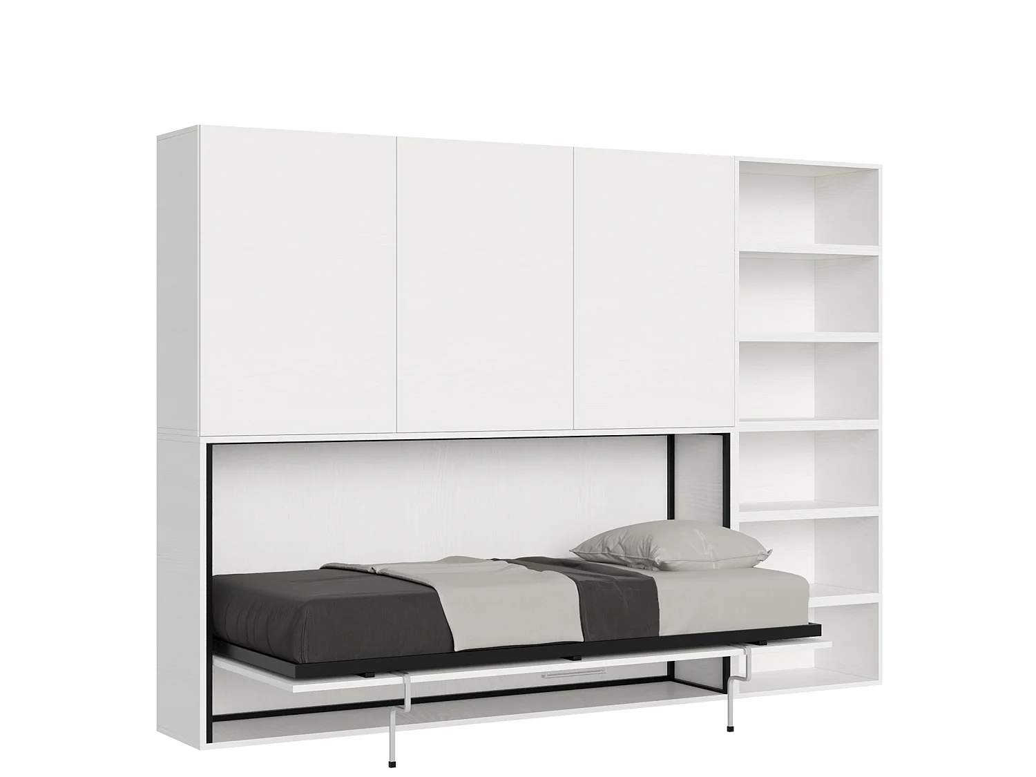 Armoire lit escamotable horizontal 1 couchage 85 Kando avec matelas comp.G Frêne Blanc