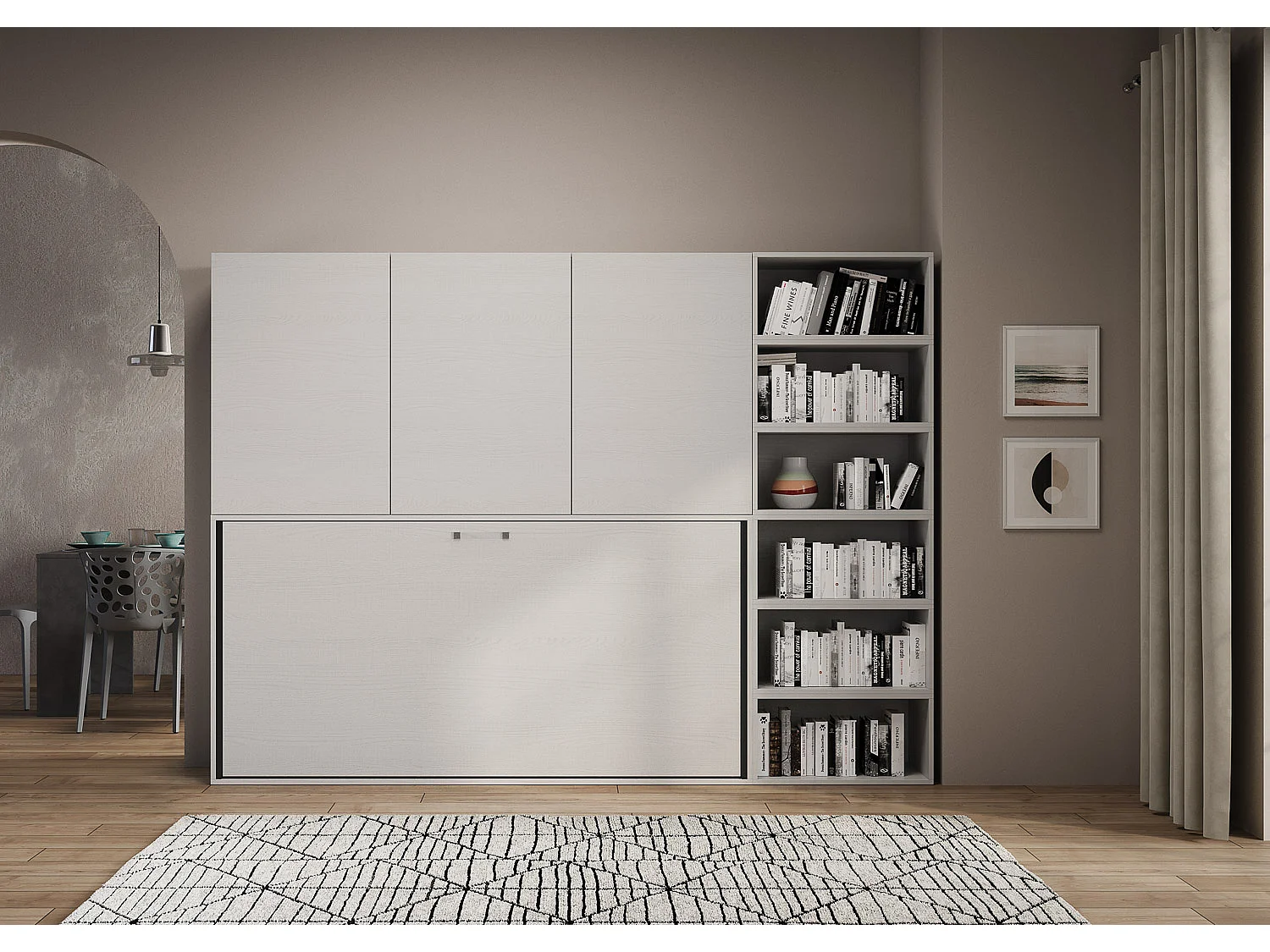 Armoire lit escamotable horizontal 1 couchage 85 Kando avec matelas comp.G Frêne Blanc