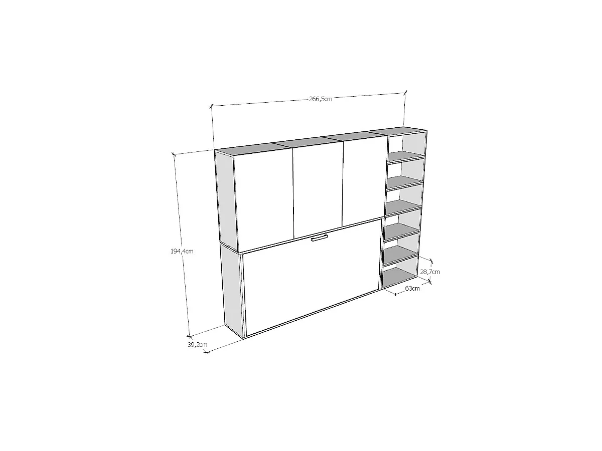 Armoire lit escamotable horizontal 1 couchage 85 Kando avec matelas comp.G Frêne Blanc