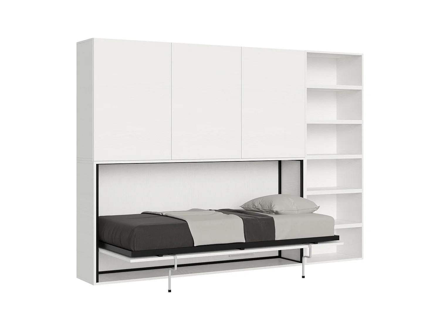 Armoire lit escamotable horizontal 1 couchage 85 Kando composition G Frêne Blanc