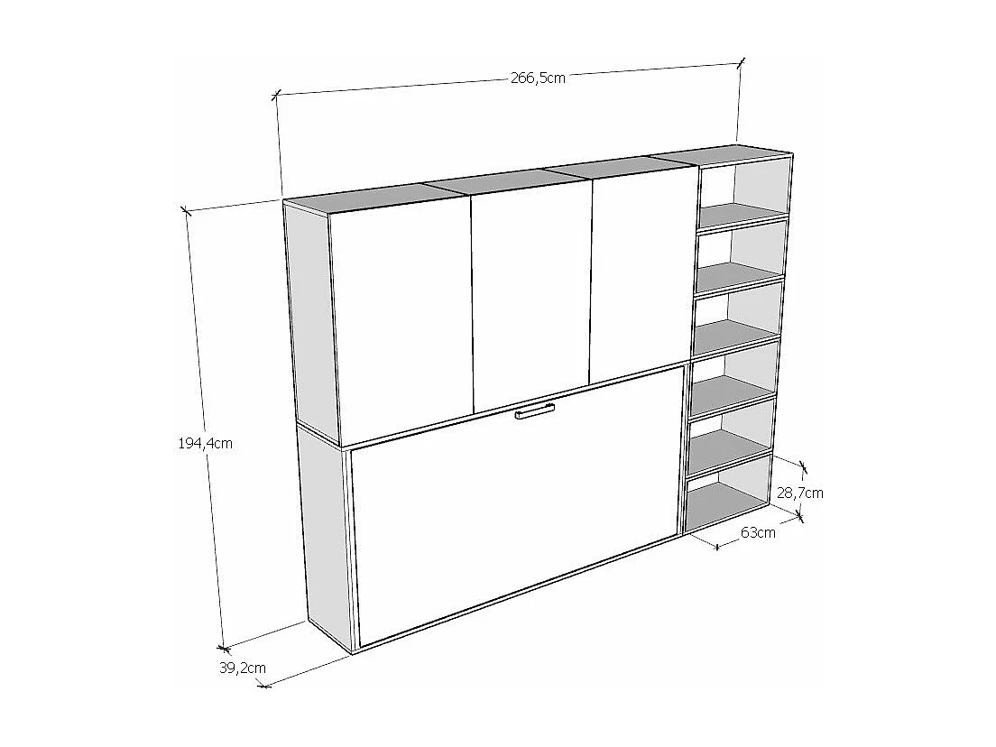 Cama rebatível individual horizontal Kando composição G Cinza Branca