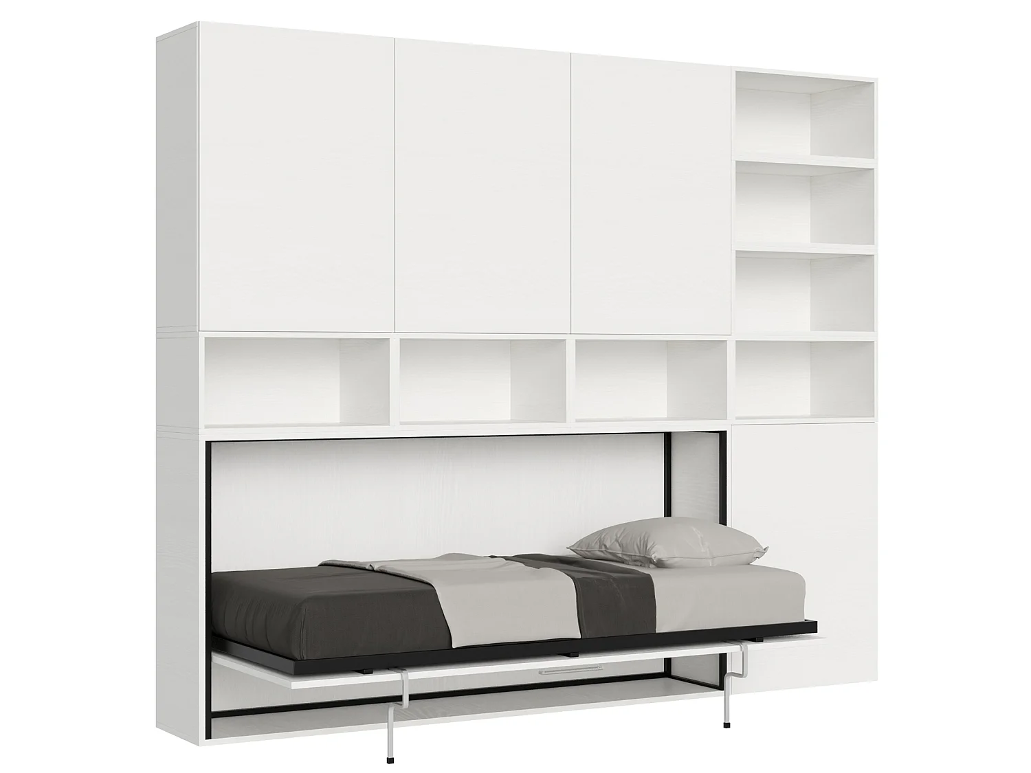 Armoire lit escamotable horizontal 1 couchage 85 Kando avec matelas composition E Frêne Blanc