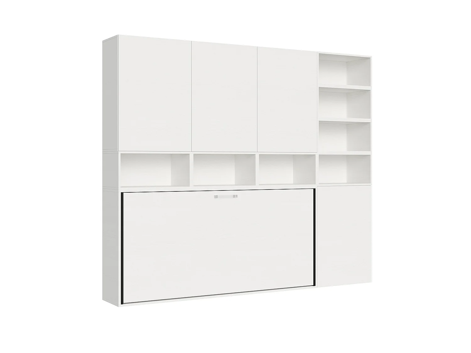 Armoire lit escamotable horizontal 1 couchage 85 Kando avec matelas composition E Frêne Blanc