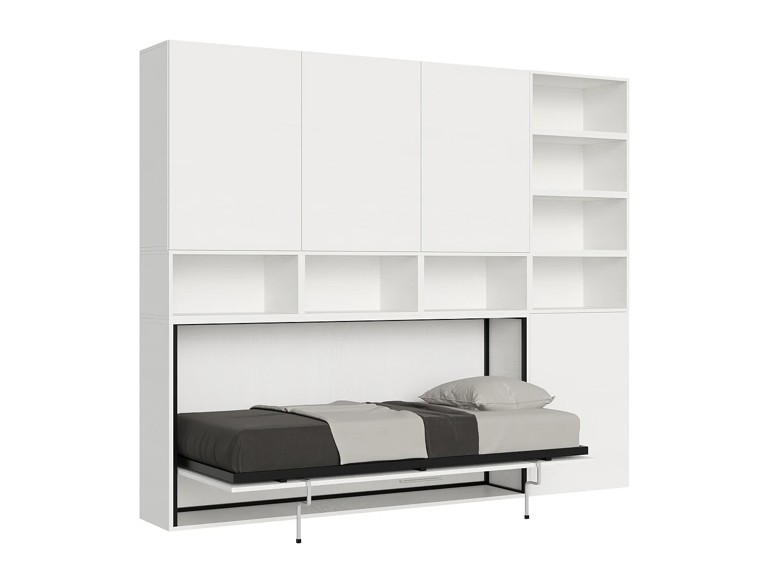 Armoire lit escamotable horizontal 1 couchage 85 Kando avec matelas composition E Frêne Blanc