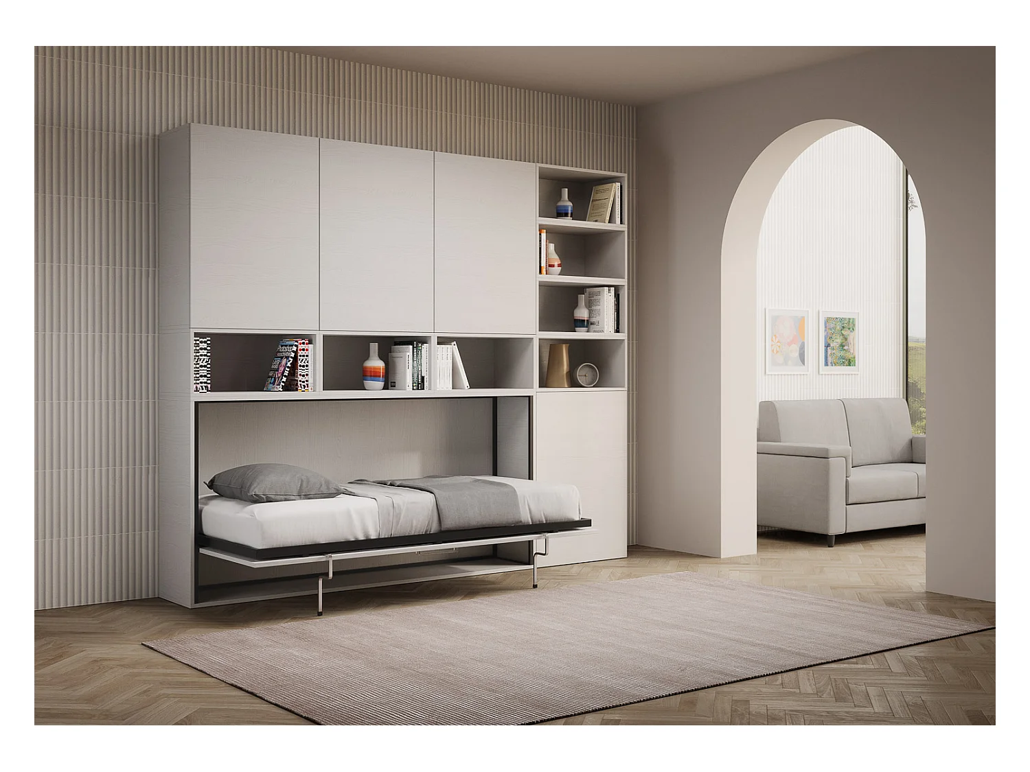 Łóżko pojedyncze Kando Biały Jesion kompozycja E z materacem