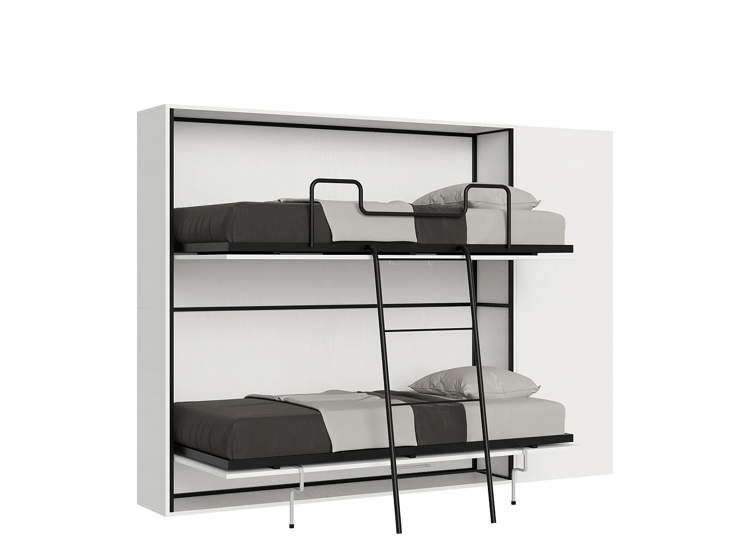 Armoire lit escamotable horizontal superposé 2 couchages 85 Kando avec matelas composition H Frêne Blanc