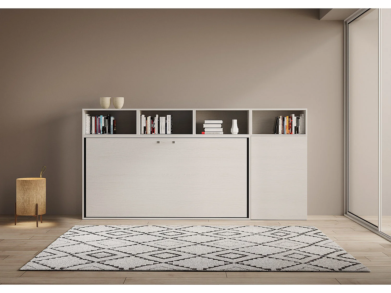 Horizontaal Kando eenpersoons opklapbed samenstelling A eiken wit