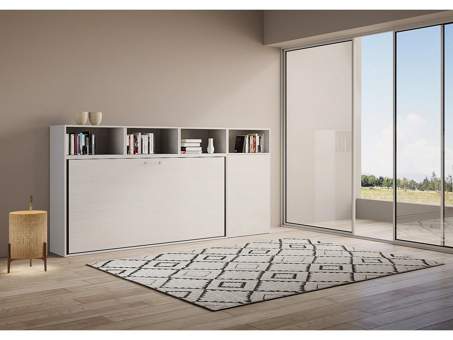 Horizontaal Kando eenpersoons opklapbed samenstelling A eiken wit