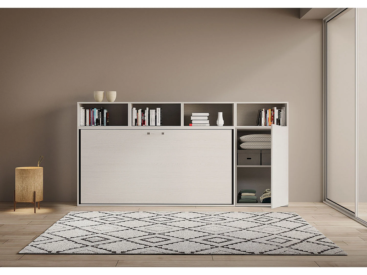 Cama rebatível individual horizontal Kando composição A Cinza Branca